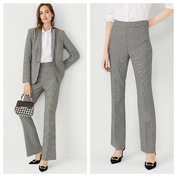 Ann Taylor 00 High Waist Side Zip Trouser Pant In Houndstooth - Picture 1 of 2